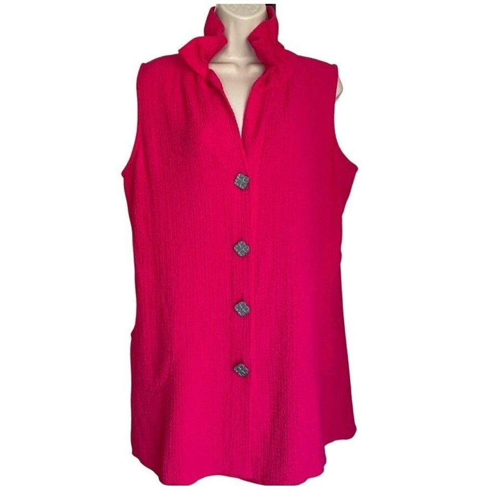 Soft Surroundings Island Time Tunic Womens M Pink Crinkle Sleeveless Pockets